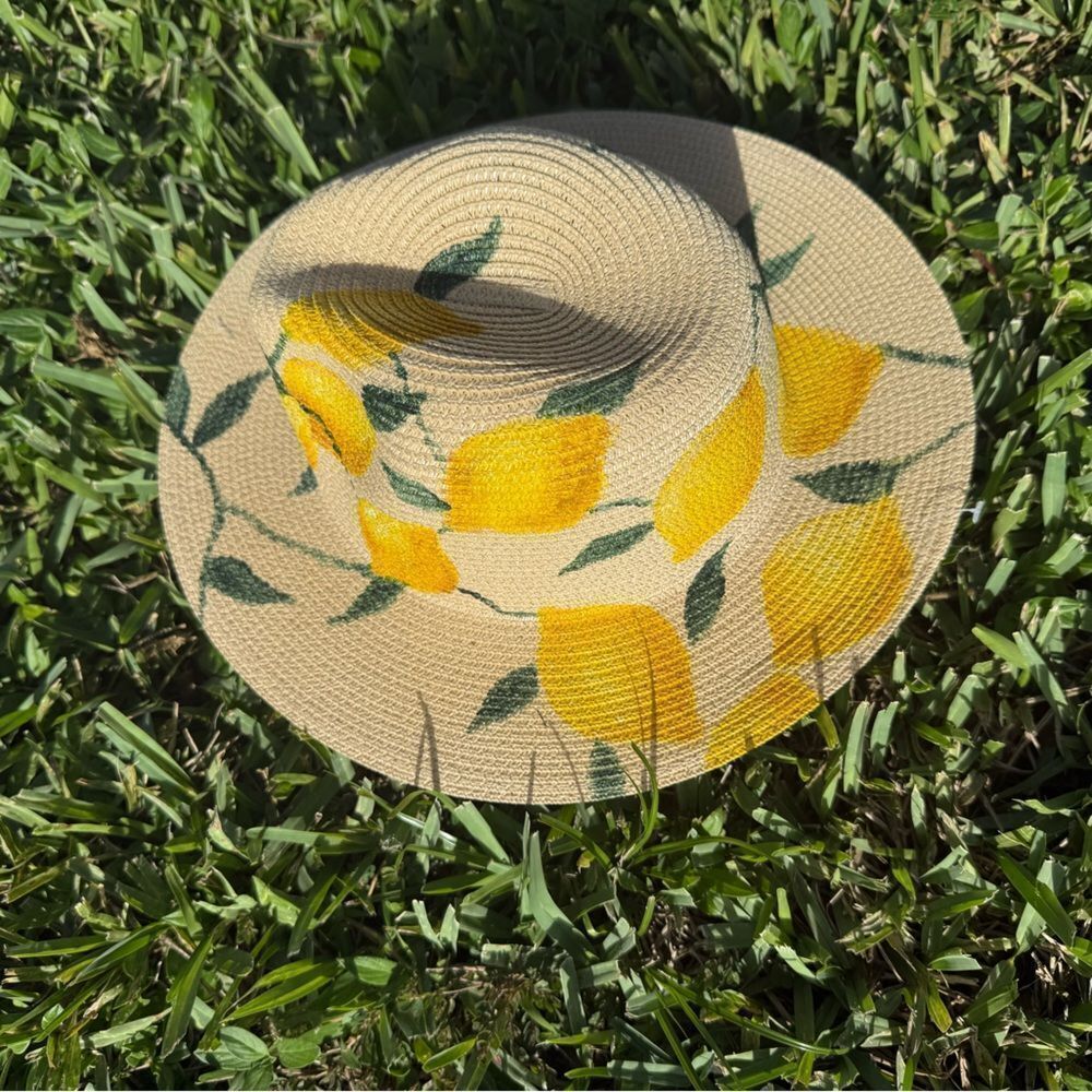 Hand Painted Lemon Fedora BRAND NEW - Adjustable Sizing - Picture 2 of 4